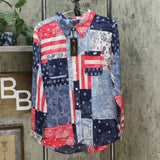 DG2 by Diane Gilman Women's Plus Size Patchwork Button Up Long Sleeve Shirt