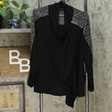 DG2 by Diane Gilman Eco Ponte Knit Drape Front Easy Jacket Black Leopard XS