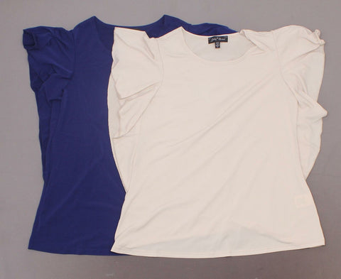 Slinky Brand Women's 2 Pack Cascade Ruffle Tunic Shirt Top Sand / Navy Small