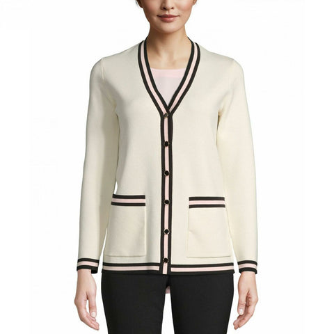 Anne Klein Women's Button Front Tipped Sweater Cardigan