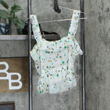 Who What Wear Women's Floral Print Ruffle Tank Top Pastel White Small