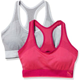 Puma Women's 2 Pack Active Performance Sports Bras Pink / Gray Medium