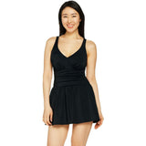 Denim & Co. Women's Beach Ruched Flounce Swim Dress