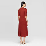Who What Wear Women's V-Neck Button Front A Line Midi Dress