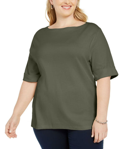 Karen Scott Plus Size Cotton Cuff Elbow Sleeve Knit Top