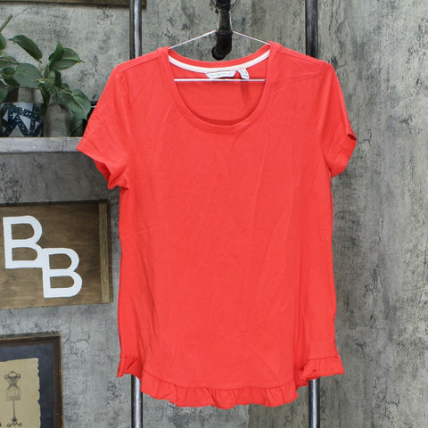 Isaac Mizrahi Live! Women's Scoop Neck Curved Ruffle Knit Top Bittersweet Small