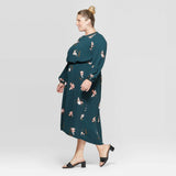 Ava & Viv Women's Plus Size Floral Print Long Sleeve V-Neck Midi Dress