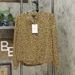 Who What Wear Women's Leopard Print Long Sleeve Banded Collared Blouse