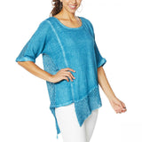 Democracy Women's Mineral Wash Top With Crochet Detail