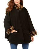 Cejon Fleece Cape With Faux Fur Trim Black L/XL