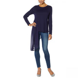 DG2 by Diane Gilman Women's Plus Size Dramatic Mixed Media Asymmetric Top