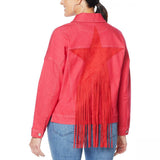 DG2 by Diane Gilman Women's Plus Size Fringed Star Denim Jean Jacket