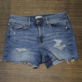 Universal Thread Women's High-Rise Distressed Midi Jean Shorts Medium Blue 12