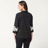 Linea by Louis Dell'Olio Women's Windowpane Jacket with Lace Applique
