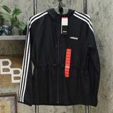 Adidas Women's Full Zip 3 Stripe Cinch Hooded Windbreaker