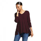Knox Rose Women's Pointelle Ruffle Hem Pullover Sweater