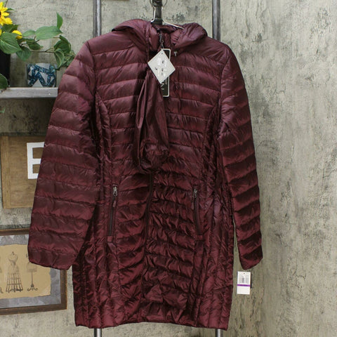 32 Degrees Women's Packable Hooded Down Puffer Coat Bourgogne XXL