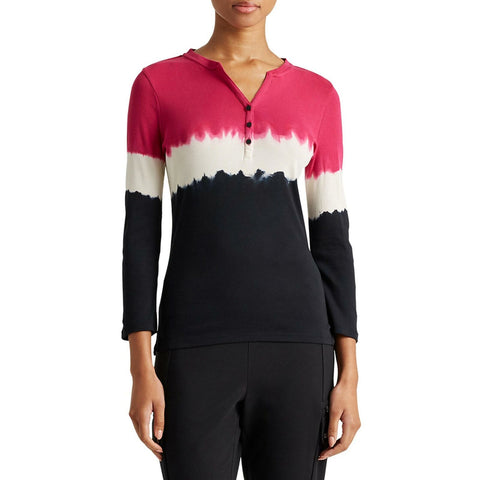 Lauren by Ralph Lauren Women's Dip Dye 3/4 Sleeve Henley Top