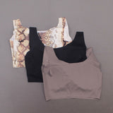 Rhonda Shear 3 Pack Body Bras with Removable Pads Mocha/ Snake/ Black Large