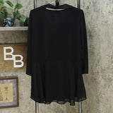 Susan Graver Women's Liquid Knit Peplum Back Top With Chiffon Overlay