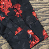 Dennis Basso Women's Button Front Floral Stretch Satin Blouse