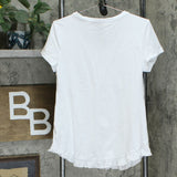 Isaac Mizrahi Live! Scoop Neck Curved Ruffle Hem Knit Top White XS