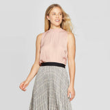 A New Day Women's Regular Fit Sleeveless Mock Neck Satin Blouse Pink Medium