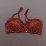 Gilligan & O'Malley Lace Overlay Undwire Padded Push-Up Balconette Bra Salsa 32B