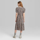 Wild Fable Women's Floral Print Short Sleeve V-Neck Button-Down Midi Dress