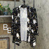 Slinky Brand Women's 3/4 Sleeve Printed Peplum Sweater Jacket