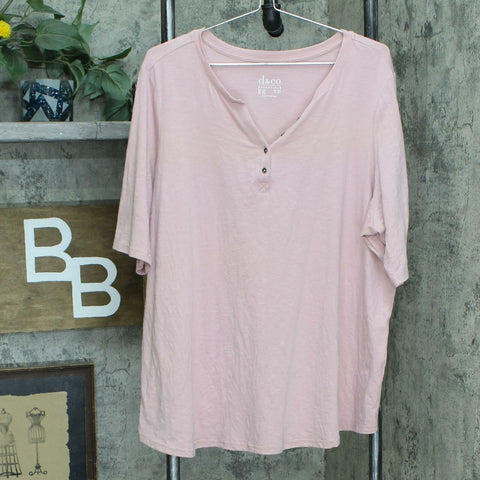 Denim & Co. Plus Size Elbow Sleeve Textured Knit Henley Top Mauve 2X
