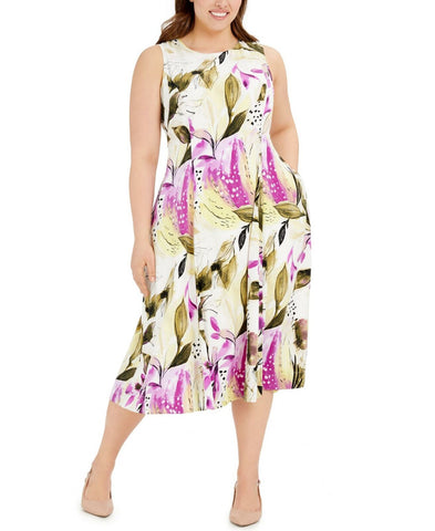 Alfani Plus Size Sleeveless Floral-Print Fit And Flare Dress