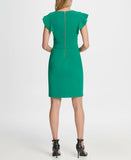 DKNY Women's V-Neck Ruffle Cap Sleeve Sheath Dress