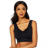 Rhonda Shear 3 Pack Seamless Bras With Lace And Back Closure Jewel Tones Large