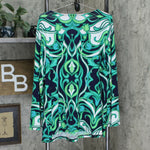 Dennis Basso Printed Caviar Crepe Top With Keyhole Navy /Green 2X