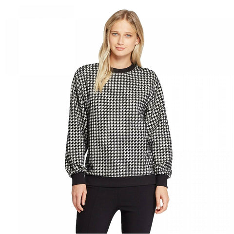 Who What Wear Women's Crewneck Jacquard Houndstooth Sweater