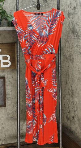 G by Giuliana Women's Belted Cropped Knit Jumpsuit Red Palm Petite Small