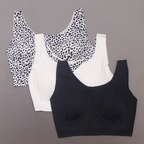 Rhonda Shear 3 Pack Body Bras With Removable Pads Black/ Leopard/ White XL
