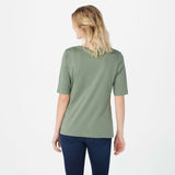 Isaac Mizrahi Live! Women's Essentials Pima Cotton Elbow Sleeve Top Green XS