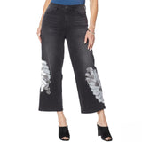 DG2 by Diane Gilman Women's Embroidered Cropped Wide Leg Jeans