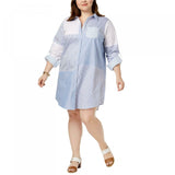 Tommy Hilfiger Women's Plus Size Cotton Patchwork Shirt Dress