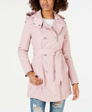 Guess Women's Double-Breasted Belted Trench Coat Pink Medium