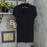 Wild Fable Womens Button Collared Ribbed Knit Romper Black L