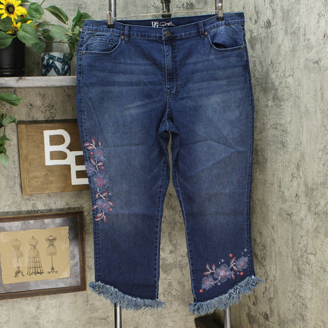 DG2 by Diane Gilman Embellished Fringe Hem Cropped Jeans Indigo Plus 22W