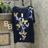 DG2 by Diane Gilman Women's Plus Size Burnout Printed And Embellished Top