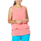 DG2 by Diane Gilman Women's Plus Size Mixed Media Easy Tank Blouse