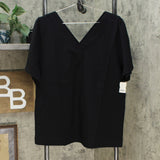 Denim & Co. Women's Plus Essentials Crossover V-Neck Short Sleeve Top