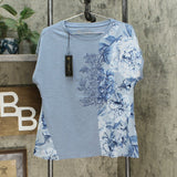 NWT DG2 By Diane Gilman Mixed Media Embroidered Tee With Front Seam. 679738 S