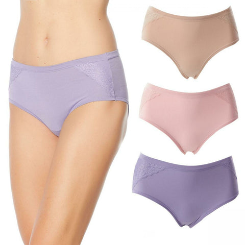 Aria Heavenly Touch 3-Pack Modern Brief Panties With Lace Detail
