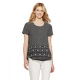 Spense Women's Floral Print Short Sleeve Woven Shirt Blouse Top